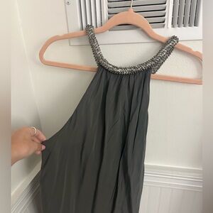 Ramy Brook Gray Satin Top with Gold Logo Label